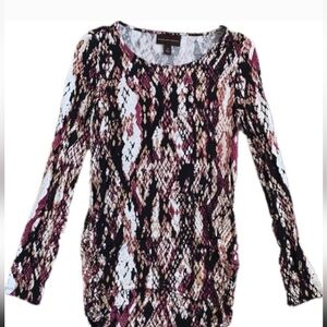Dana Buchman Snake Print Long Sleeve Top -Black, White, Pink, Brown 19 inches p2
